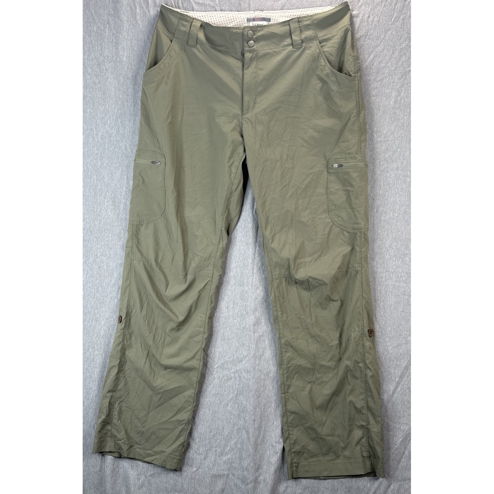 LL Bean Womens Cargo Hiking Pants Size 12 Nylon Spandex Ripstop Green Gorpcore
